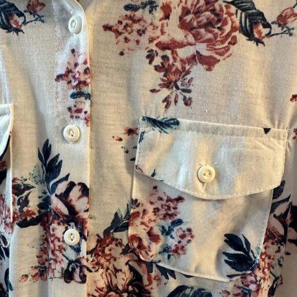 Wishful Park Ivory Floral Lace Button Up Blouse Adjustable Sleeves Size Large - Picture 3 of 7